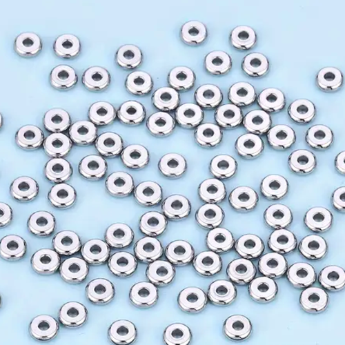 20 perles entretoises intercalaires acier inoxydable argentées 6 mm
