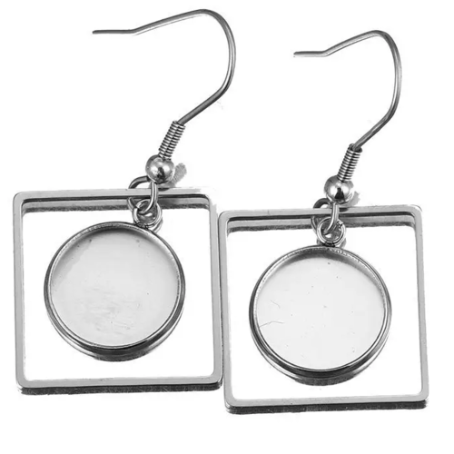 2 boucles d'oreilles support cabochon acier inoxydable 12 mm