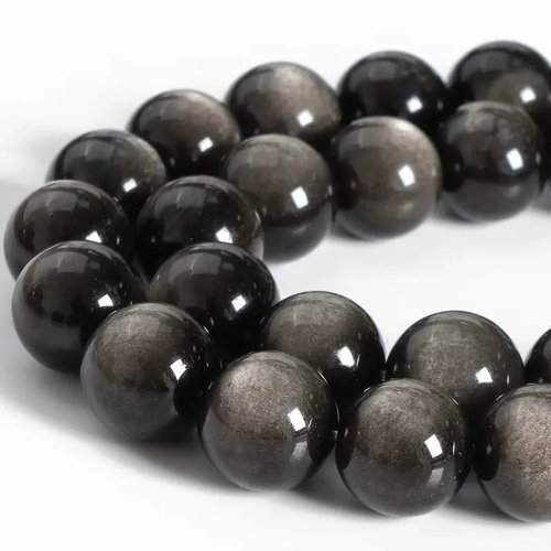 10 perles obsidienne argentées 6 mm