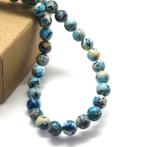 10 perles jaspe impérial sédimentaire bleu turquoise 8 mm