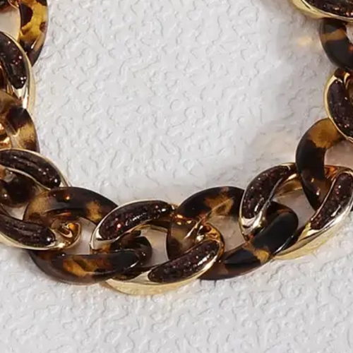 Chaîne gourmette acrylique marron brillant doré