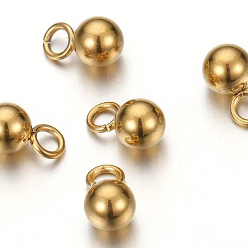 10 breloques boule/bille acier inoxydable 6 x 9 mm