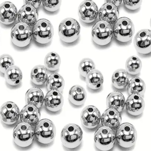 10 perles rondes acier inoxydable 6 mm