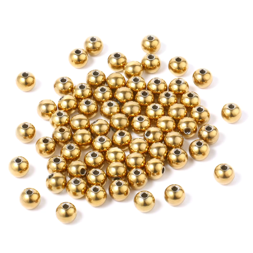 15 perles rondes acier inoxydable dorées 6 mm