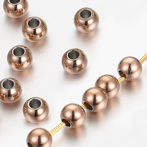 15 perles rondes acier inoxydable dorées rose 6 mm