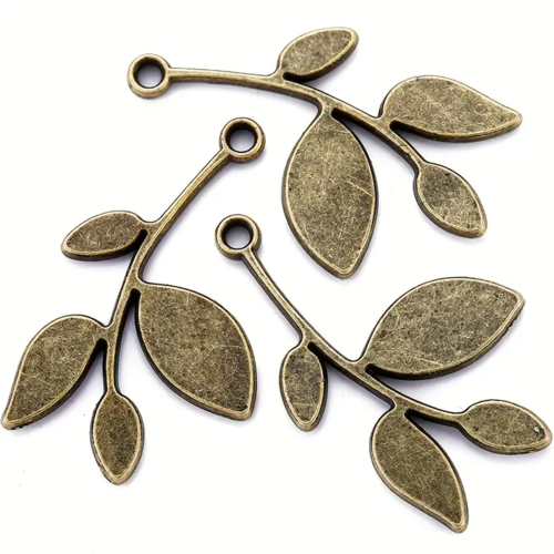 2 breloques branches feuilles bronze 13 x 24 mm