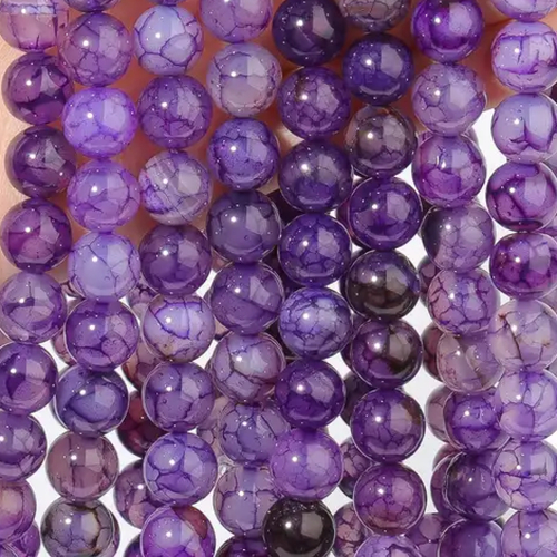 10 perles agate veine de dragon violette/noire 6 mm