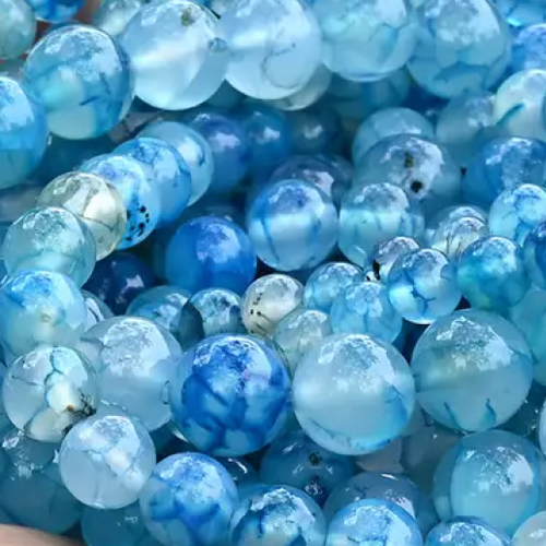 10 perles agate veine de dragon bleue turquoise/noire 6 mm