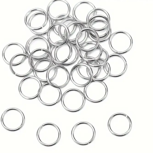 25 anneaux de jonction acier inoxydable argentés 8 mm