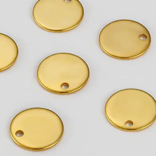 10 breloques rondes acier inoxydable dorées 12 mm