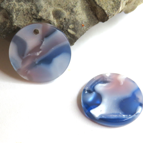Breloque sequin résine bleue marbré 15 mm