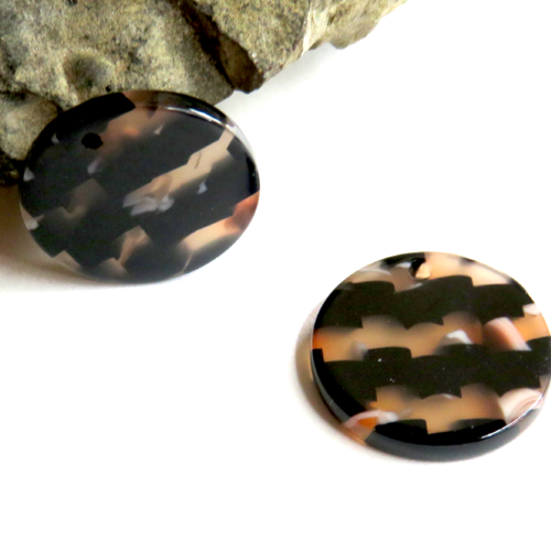Breloque pendentif sequin résine marron marbré 17 mm