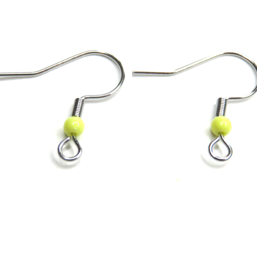 2 crochets boucles d'oreilles acier inoxydable perle acrylique jaune
