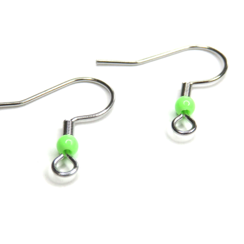 2 crochets boucles d'oreilles acier inoxydable perle acrylique verte