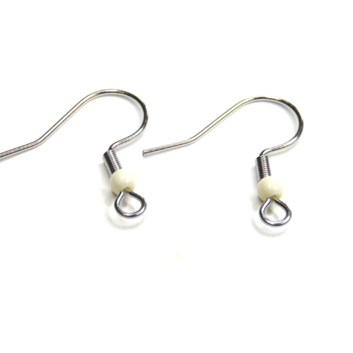 2 crochets boucles d'oreilles acier inoxydable perle acrylique blanche