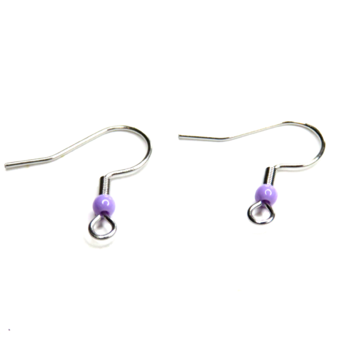 2 crochets boucles d'oreilles acier inoxydable perle acrylique violette