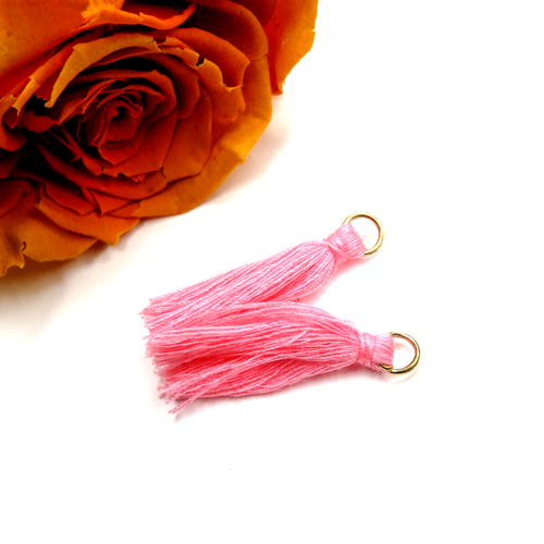4 pompons mini-glands rose anneau doré