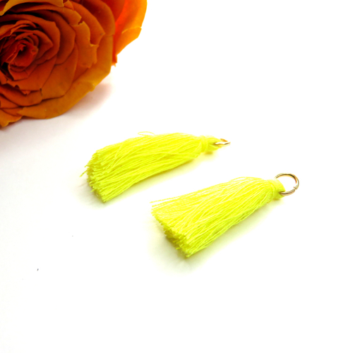 4 pompons mini-glands jaune citron anneau doré