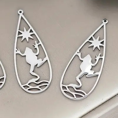 2 pendentifs / breloques grenouilles acier inoxydable
