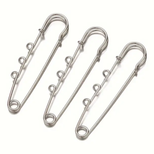 2 épingles broches métal argenté/support à décorer 70 mm
