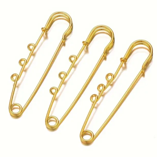 2 épingles broches métal doré/support à décorer 70 mm