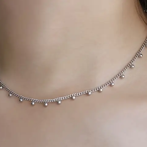 Collier chaîne boules minimaliste acier inoxydable  41 cm
