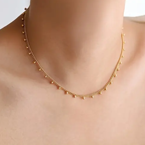 Collier chaîne boules minimaliste doré acier inoxydable 41 cm
