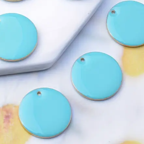 Pendentif sequin rond émaillé turquoise 20 mm