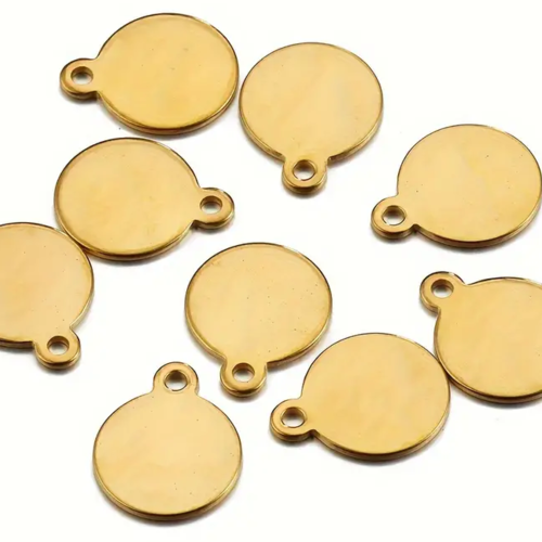 5 breloques / sequin rond doré acier inoxydable 8 mm