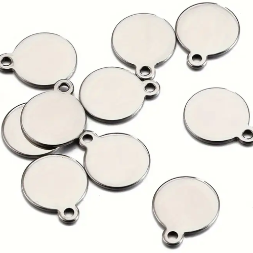 5 breloques / sequin rond argenté acier inoxydable 8 mm
