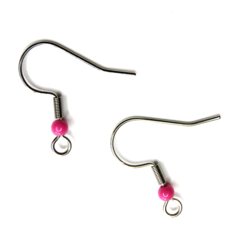 2 crochets boucles d'oreilles acier inoxydable perle acrylique rose fuchsia