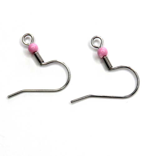 2 crochets boucles d'oreilles acier inoxydable perle acrylique rose