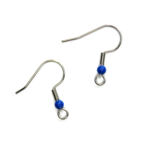 2 crochets boucles d'oreilles acier inoxydable perle acrylique bleue