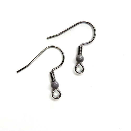 2 crochets boucles d'oreilles acier inoxydable perle acrylique grise