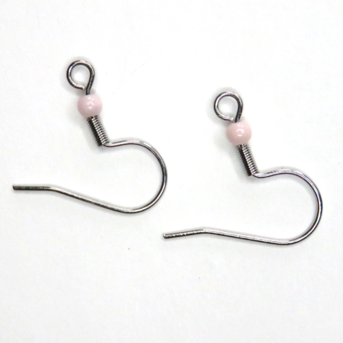 2 crochets boucles d'oreilles acier inoxydable perle acrylique rose claire