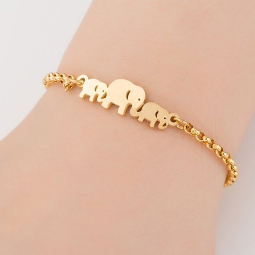 Bracelet éléphant en acier inoxydable doré
