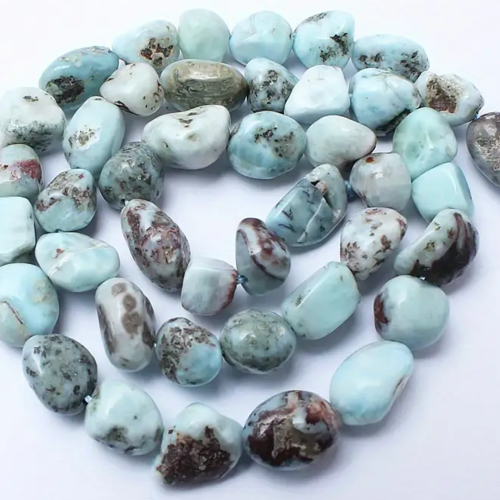 10 perles larimar bleu naturelles irrégulières  8/10 mm