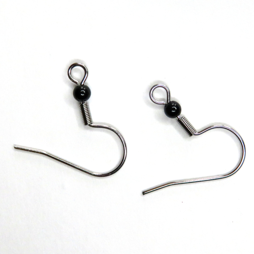 2 crochets boucles d'oreilles acier inoxydable perle acrylique noire