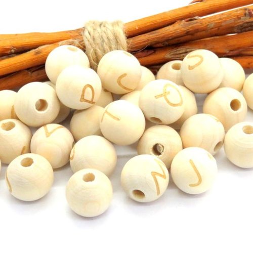 Perle ronde alphabet en bois " w "