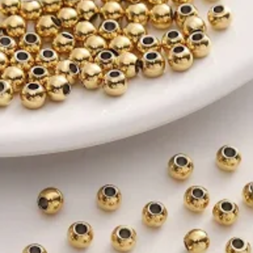 20 perles rondes acier inoxydable 4 mm dorées