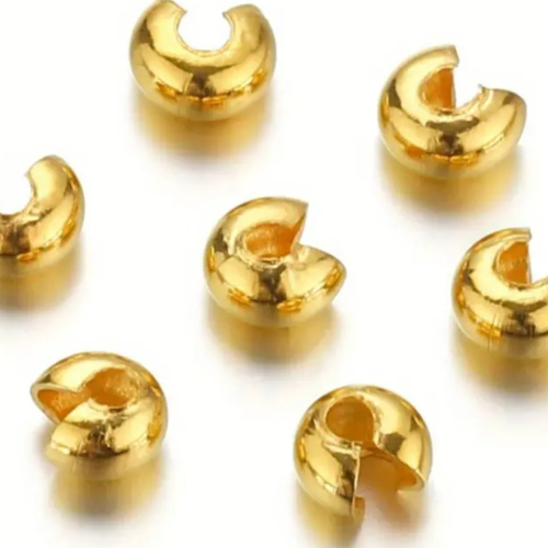 10 perles cache nœuds à écraser acier inoxydable doré 6 mm