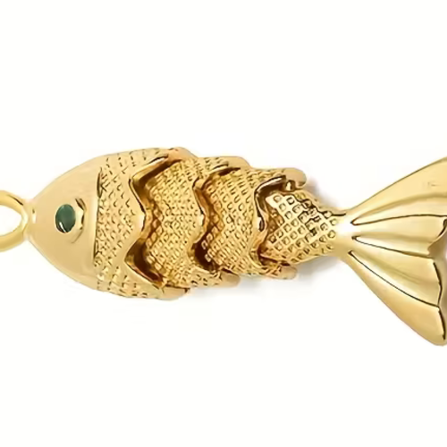 Pendentif breloque poisson articulé plaqué or