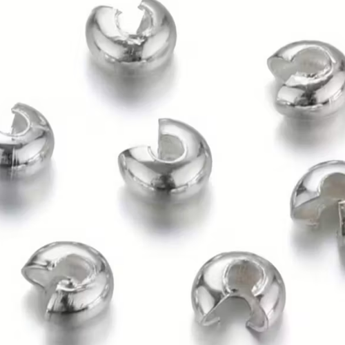 10 perles cache nœuds à écraser acier inoxydable argenté 5 mm
