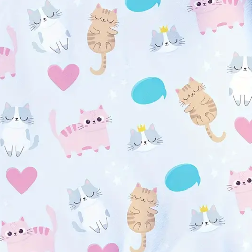 Tissu polyester chat sur fond bleu 150 x 50 cm