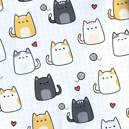 Tissu polyester chat sur fond blanc 150 x 50 cm