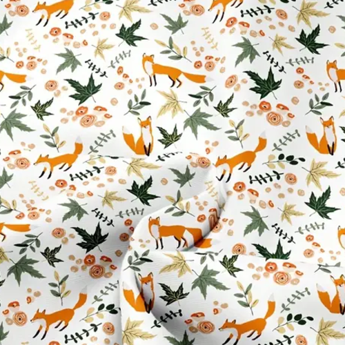 Tissu coton renard orange sur fond blanc 160 x 45 cm