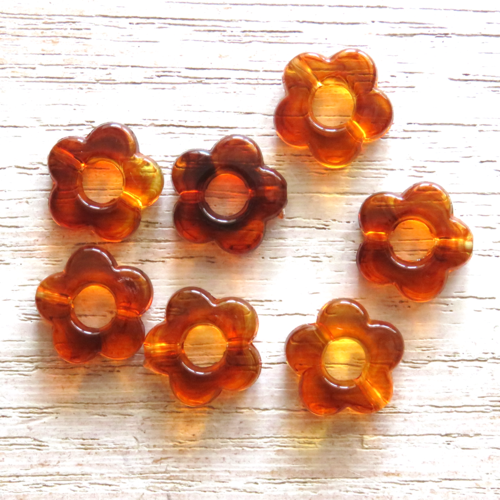 Perle fleur acrylique marron translucide 15 mm