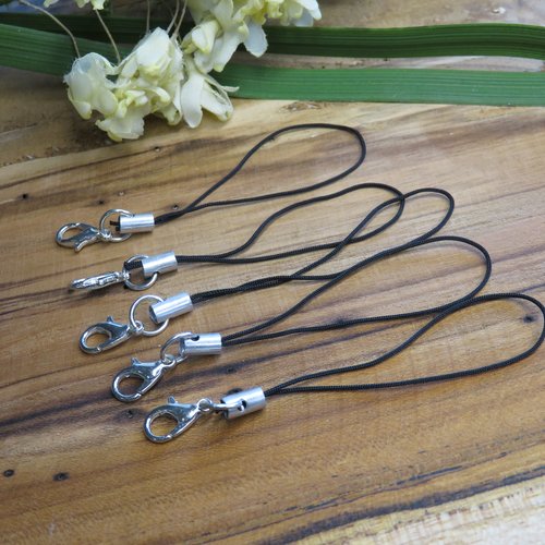 10 cordons noirs fermoirs mousquetons argentés