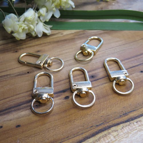 5 porte clés à ressort métal doré