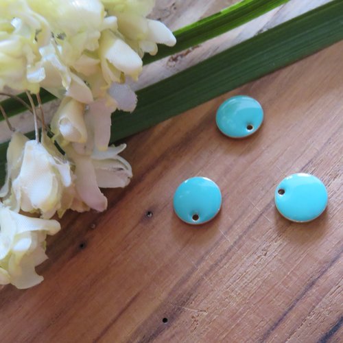 Lot 2 sequins émaillé rond bleu turquoise 10 mm